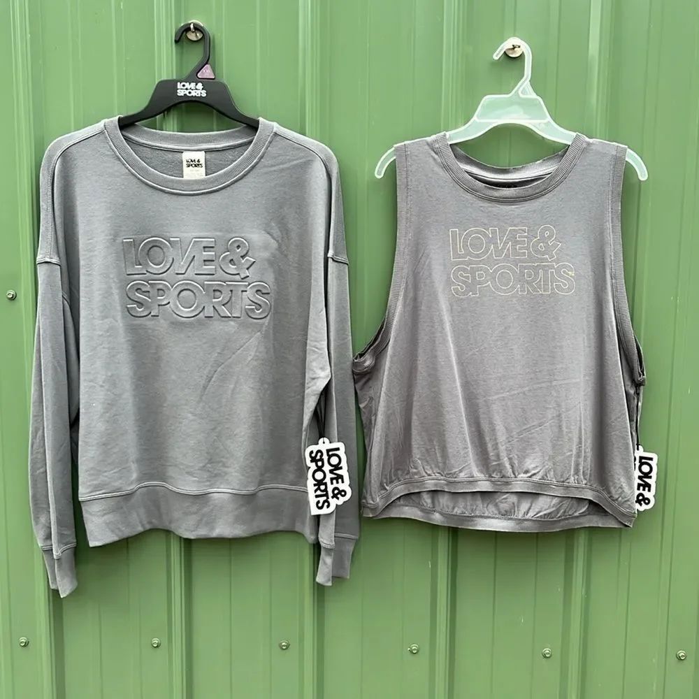 Women’s Graphic Love & Sports Sweatshirt & Muscle Tank Top Shirt 2-Pack Size XXL